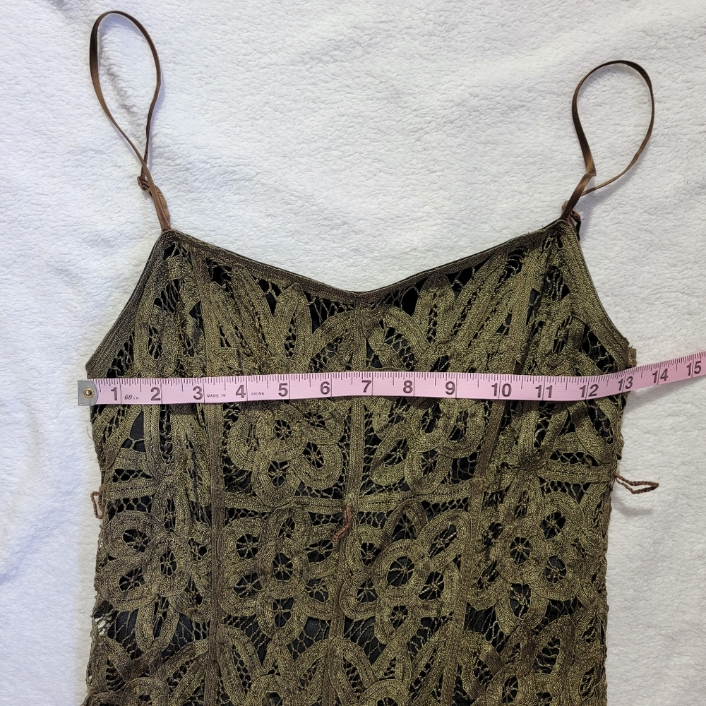 Betsey Johnson Olive Green Crochet Lace Overlay Sleeveless Midi Dress Size 6 - Picture 8 of 12